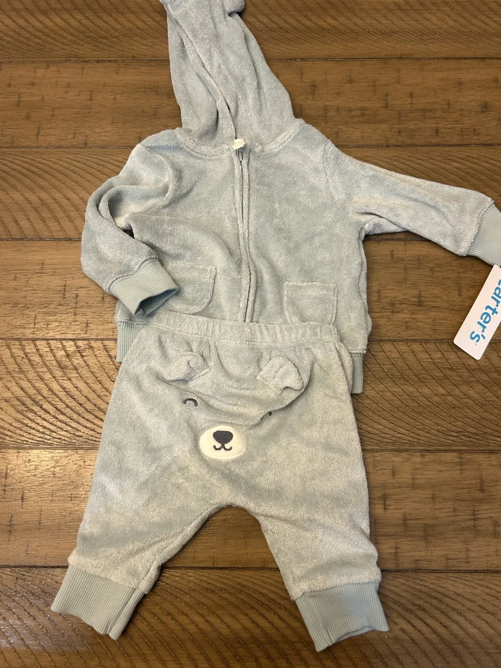 0-3M Carter's Light Blue Plush Bear Hoodie & Pants Set